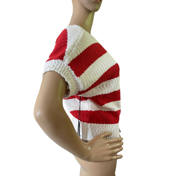 Callahan Revolve Women's‎ V-Back Striped Nubby Cotton Sweater Red White XS New - Picture 4 of 9